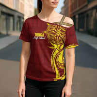 Personalised Tonga High School Cross Shoulder Shirt THS Tongan Ngatu Pattern - Polynesian Pride