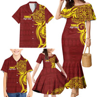 Personalised Tonga High School Family Matching Mermaid Dress and Hawaiian Shirt THS Tongan Ngatu Pattern - Polynesian Pride
