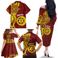 Personalised Tonga High School Family Matching Off The Shoulder Long Sleeve Dress and Hawaiian Shirt THS Tongan Ngatu Pattern - Polynesian Pride