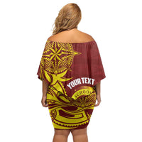Personalised Tonga High School Family Matching Off Shoulder Short Dress and Hawaiian Shirt THS Tongan Ngatu Pattern - Polynesian Pride