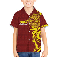 Personalised Tonga High School Family Matching Off Shoulder Short Dress and Hawaiian Shirt THS Tongan Ngatu Pattern - Polynesian Pride