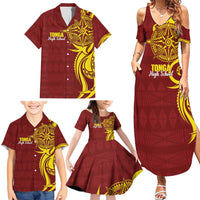 Personalised Tonga High School Family Matching Summer Maxi Dress and Hawaiian Shirt THS Tongan Ngatu Pattern - Polynesian Pride