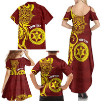 Personalised Tonga High School Family Matching Summer Maxi Dress and Hawaiian Shirt THS Tongan Ngatu Pattern - Polynesian Pride