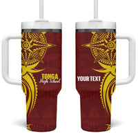 Personalised Tonga High School Tumbler With Handle THS Tongan Ngatu Pattern - Polynesian Pride