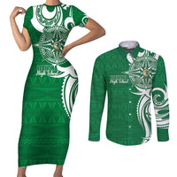 Personalised Liahona - Saineha High School Couples Matching Short Sleeve Bodycon Dress and Long Sleeve Button Shirt Tongan Ngatu Pattern - Polynesian Pride