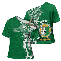 Personalised Liahona - Saineha High School Cross Shoulder Shirt Tongan Ngatu Pattern - Polynesian Pride