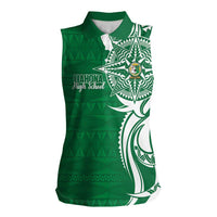 Personalised Liahona - Saineha High School Women Sleeveless Polo Shirt Tongan Ngatu Pattern - Polynesian Pride