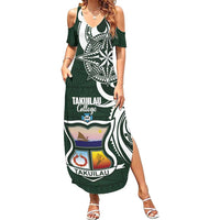Personalised Tonga Takuilau College Family Matching Summer Maxi Dress and Hawaiian Shirt Est 1975 Tongan Ngatu Pattern - Polynesian Pride