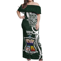 Personalised Tonga Takuilau College Off Shoulder Maxi Dress Est 1975 Tongan Ngatu Pattern - Polynesian Pride