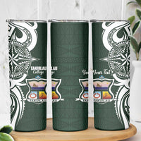 Personalised Tonga Takuilau College Skinny Tumbler Est 1975 Tongan Ngatu Pattern - Polynesian Pride