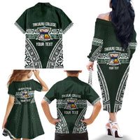 Personalised Tonga Takuilau College Family Matching Off The Shoulder Long Sleeve Dress and Hawaiian Shirt 50th Anniversary Ngatu Kupesi - Polynesian Pride