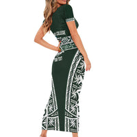 Personalised Tonga Takuilau College Short Sleeve Bodycon Dress 50th Anniversary Ngatu Kupesi - Polynesian Pride