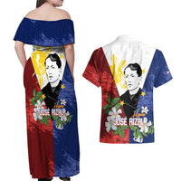 Philippines Rizal Day Couples Matching Off Shoulder Maxi Dress and Hawaiian Shirt Filipino Sampaguita Grunge Style - Polynesian Pride