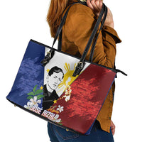 Philippines Rizal Day Leather Tote Bag Filipino Sampaguita Grunge Style - Polynesian Pride