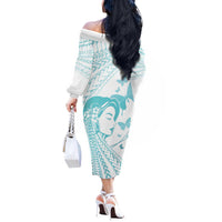 Polynesia Cervical Cancer Awareness Month Off The Shoulder Long Sleeve Dress Polynesian Women Faith Hope Love!