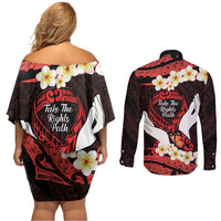 Polynesia AIDS Awareness Month Couples Matching Off Shoulder Short Dress and Long Sleeve Button Shirt Take The Rights Path Polynesian Pattern