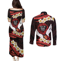Polynesia AIDS Awareness Month Couples Matching Puletasi and Long Sleeve Button Shirt Take The Rights Path Polynesian Pattern