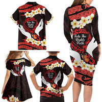 Polynesia AIDS Awareness Month Family Matching Long Sleeve Bodycon Dress and Hawaiian Shirt Take The Rights Path Polynesian Pattern