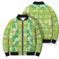 Aloha Hawaii Tuberose Lei Bomber Puffer Jacket Tropical Vibes Green Color - Polynesian Pride