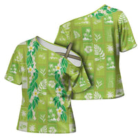 Aloha Hawaii Tuberose Lei Cross Shoulder Shirt Tropical Vibes Green Color - Polynesian Pride