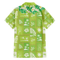 Aloha Hawaii Tuberose Lei Family Matching Long Sleeve Bodycon Dress and Hawaiian Shirt Tropical Vibes Green Color - Polynesian Pride