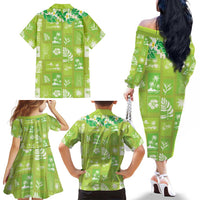 Aloha Hawaii Tuberose Lei Family Matching Off The Shoulder Long Sleeve Dress and Hawaiian Shirt Tropical Vibes Green Color LT14 - Polynesian Pride