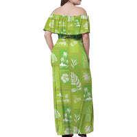 Aloha Hawaii Tuberose Lei Family Matching Off Shoulder Maxi Dress and Hawaiian Shirt Tropical Vibes Green Color LT14 - Polynesian Pride
