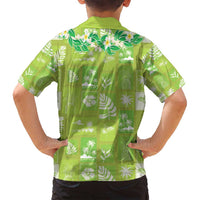 Aloha Hawaii Tuberose Lei Family Matching Off Shoulder Short Dress and Hawaiian Shirt Tropical Vibes Green Color LT14 - Polynesian Pride