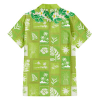 Aloha Hawaii Tuberose Lei Family Matching Off Shoulder Short Dress and Hawaiian Shirt Tropical Vibes Green Color LT14 - Polynesian Pride