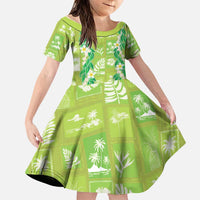 Aloha Hawaii Tuberose Lei Family Matching Puletasi and Hawaiian Shirt Tropical Vibes Green Color - Polynesian Pride
