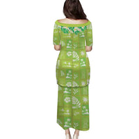 Aloha Hawaii Tuberose Lei Family Matching Puletasi and Hawaiian Shirt Tropical Vibes Green Color - Polynesian Pride