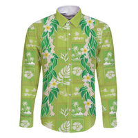Aloha Hawaii Tuberose Lei Family Matching Short Sleeve Bodycon Dress and Hawaiian Shirt Tropical Vibes Green Color LT14 Dad's Shirt - Long Sleeve Green - Polynesian Pride