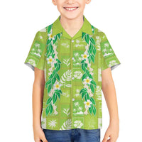 Aloha Hawaii Tuberose Lei Family Matching Tank Maxi Dress and Hawaiian Shirt Tropical Vibes Green Color LT14 - Polynesian Pride