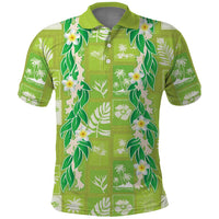 Aloha Hawaii Tuberose Lei Polo Shirt Tropical Vibes Green Color - Polynesian Pride