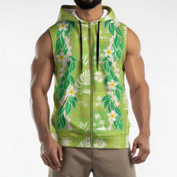 Aloha Hawaii Tuberose Lei Sleeveless Zip Hoodie Tropical Vibes Green Color - Polynesian Pride