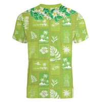 Aloha Hawaii Tuberose Lei Women V-Neck T-Shirt Tropical Vibes Green Color LT14 - Polynesian Pride