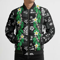 Aloha Hawaii Tuberose Lei Bomber Puffer Jacket Tropical Vibes Black Color - Polynesian Pride
