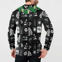 Aloha Hawaii Tuberose Lei Button Sweatshirt Tropical Vibes Black Color - Polynesian Pride
