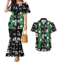 Aloha Hawaii Tuberose Lei Couples Matching Mermaid Dress and Hawaiian Shirt Tropical Vibes Black Color LT14 Black - Polynesian Pride