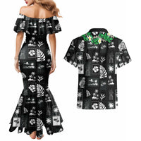 Aloha Hawaii Tuberose Lei Couples Matching Mermaid Dress and Hawaiian Shirt Tropical Vibes Black Color LT14 - Polynesian Pride