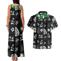 Aloha Hawaii Tuberose Lei Couples Matching Tank Maxi Dress and Hawaiian Shirt Tropical Vibes Black Color LT14 - Polynesian Pride