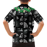 Aloha Hawaii Tuberose Lei Family Matching Long Sleeve Bodycon Dress and Hawaiian Shirt Tropical Vibes Black Color LT14 - Polynesian Pride