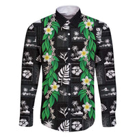 Aloha Hawaii Tuberose Lei Family Matching Mermaid Dress and Hawaiian Shirt Tropical Vibes Black Color LT14 Dad's Shirt - Long Sleeve Black - Polynesian Pride