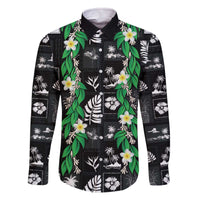 Aloha Hawaii Tuberose Lei Family Matching Off The Shoulder Long Sleeve Dress and Hawaiian Shirt Tropical Vibes Black Color - Polynesian Pride