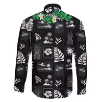 Aloha Hawaii Tuberose Lei Family Matching Off The Shoulder Long Sleeve Dress and Hawaiian Shirt Tropical Vibes Black Color - Polynesian Pride
