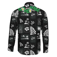 Aloha Hawaii Tuberose Lei Family Matching Off The Shoulder Long Sleeve Dress and Hawaiian Shirt Tropical Vibes Black Color LT14 - Polynesian Pride