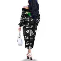 Aloha Hawaii Tuberose Lei Family Matching Off The Shoulder Long Sleeve Dress and Hawaiian Shirt Tropical Vibes Black Color LT14 - Polynesian Pride