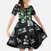 Aloha Hawaii Tuberose Lei Family Matching Off Shoulder Maxi Dress and Hawaiian Shirt Tropical Vibes Black Color LT14 Daughter's Dress Black - Polynesian Pride
