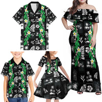 Aloha Hawaii Tuberose Lei Family Matching Off Shoulder Maxi Dress and Hawaiian Shirt Tropical Vibes Black Color LT14 - Polynesian Pride