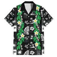 Aloha Hawaii Tuberose Lei Family Matching Short Sleeve Bodycon Dress and Hawaiian Shirt Tropical Vibes Black Color LT14 Dad's Shirt - Short Sleeve Black - Polynesian Pride